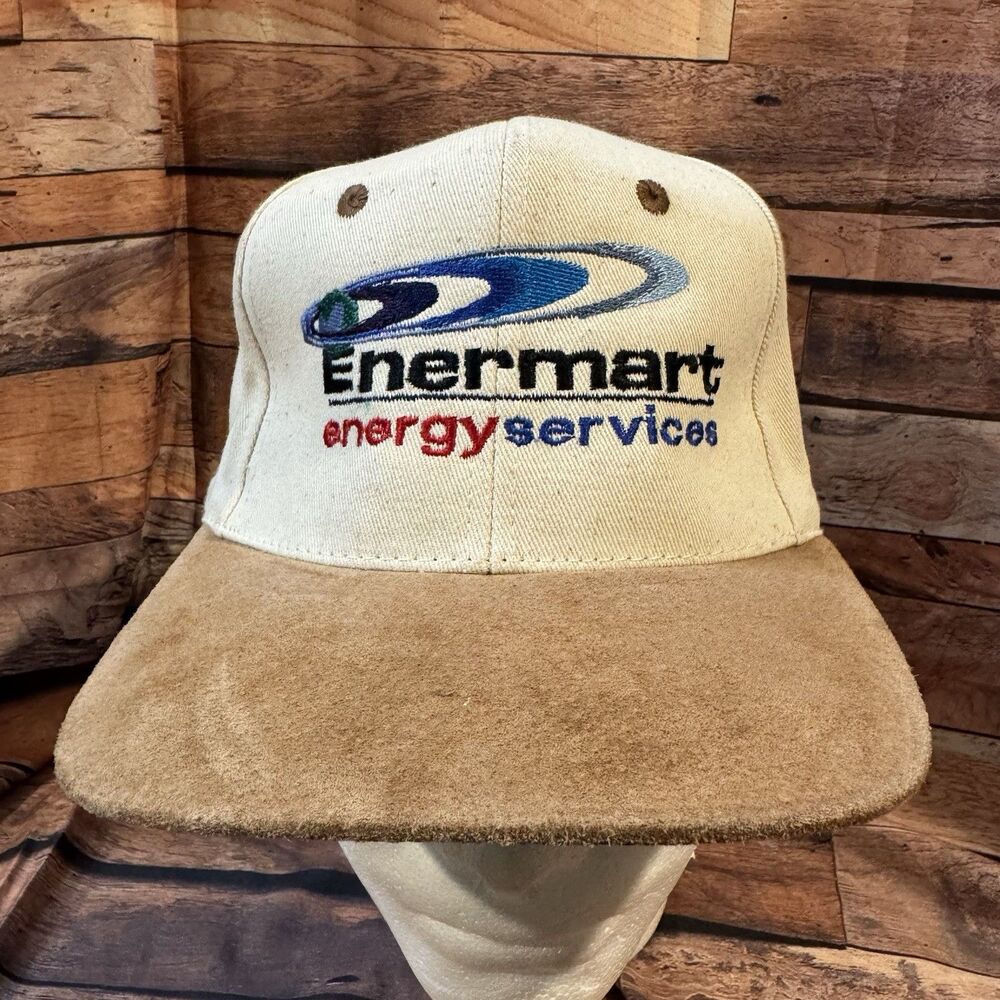 Vintage Enermart Energy Services Hat KC Caps Suede Bill Leather Strapback Promo